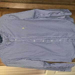 Ralph Lauren Polo Cotton Navy Stripe Button Up Shirt Classic Fit Large